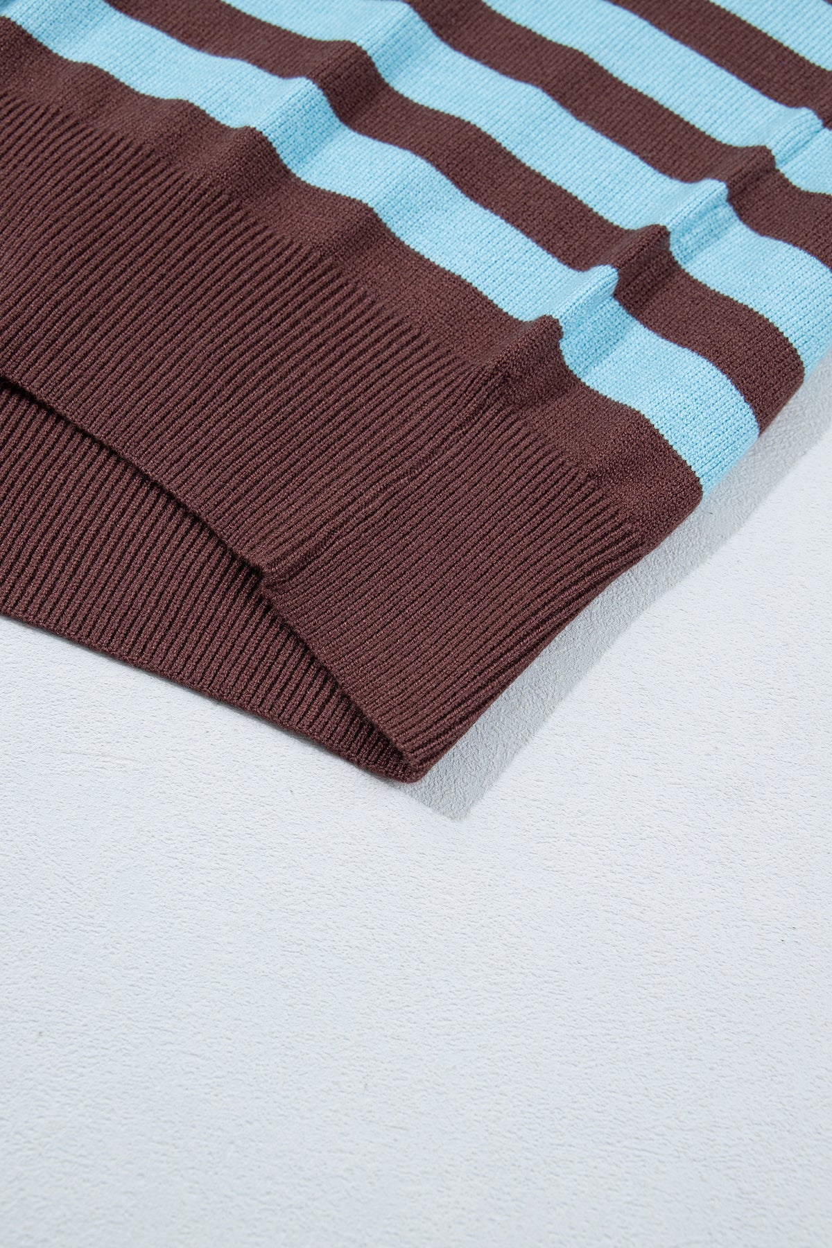 Brown Stripe Color Block Loose Crew Neck Cuffed Sweater