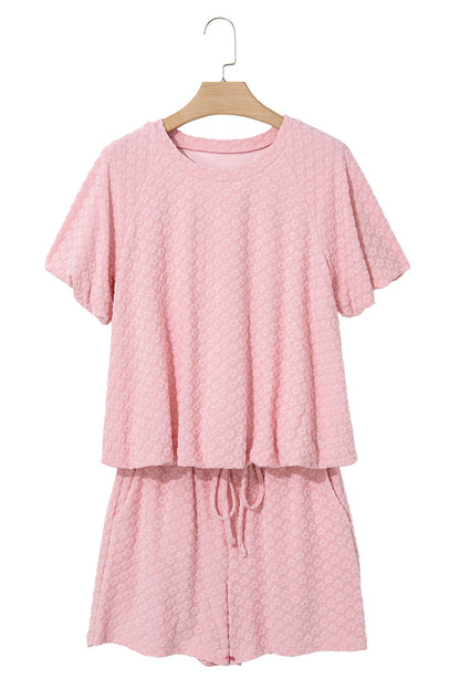 Coral Paradise Daisy Jacquard Textured Casual Short Set