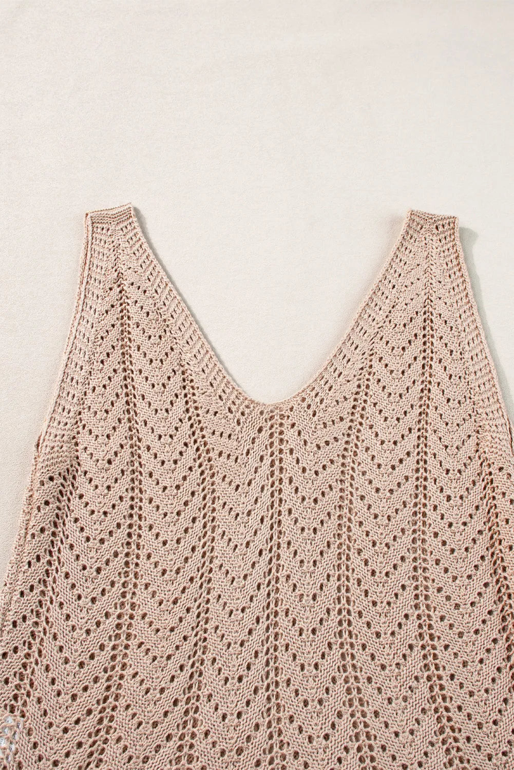 Pale Khaki Scalloped Hem V Neck Crochet Knit Vest - Chic Meadow Boutique 