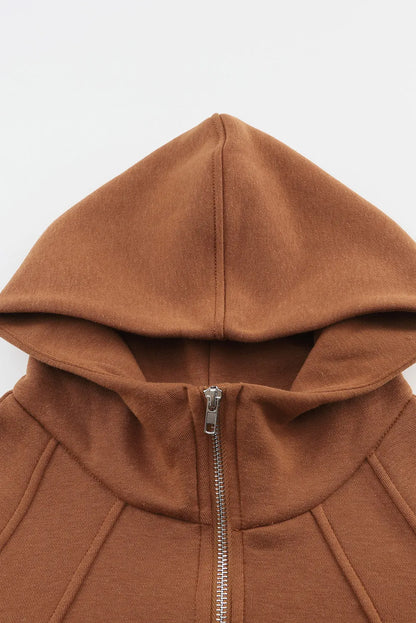 Brown Quarter Zip Kangaroo Pocket Hoodie - Chic Meadow Boutique 