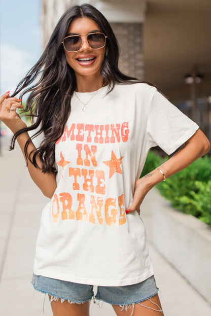 White SOMETHING IN THE ORANGE Graphic Crew Neck T Shirt - Chic Meadow Boutique 