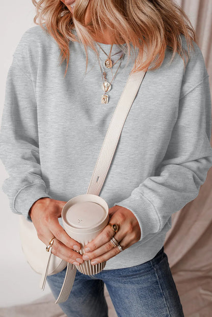 Gray Solid Fleece Lined Drop Shoulder Terry Sweatshirt - Chic Meadow Boutique 