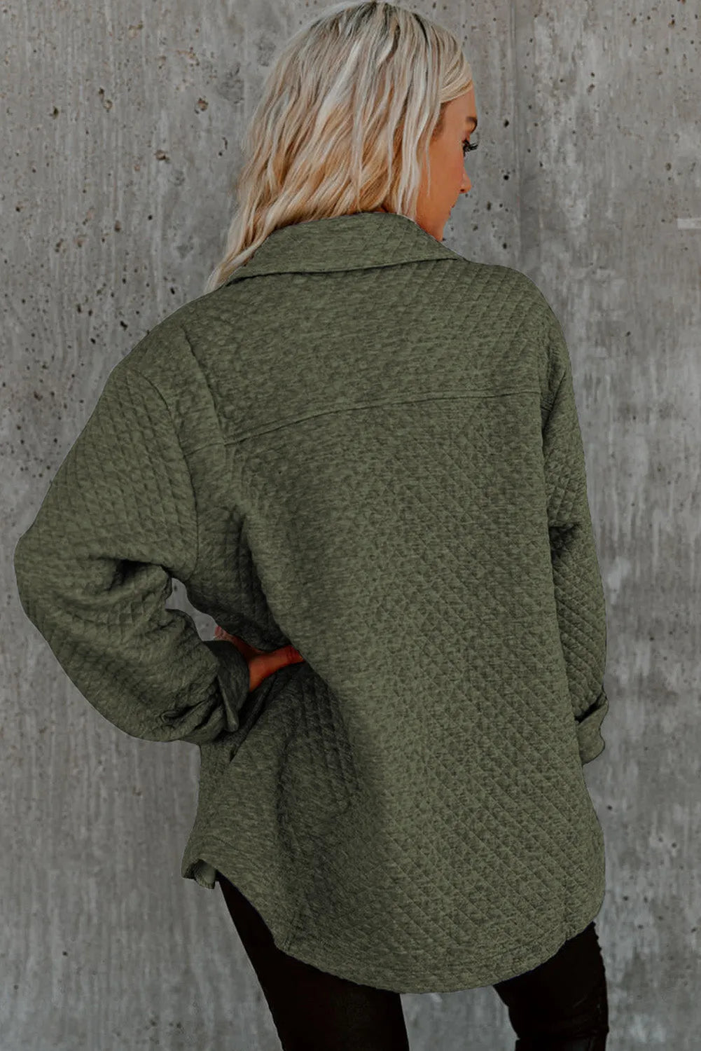 Green Retro Quilted Flap Pocket Button Shacket - Chic Meadow Boutique 