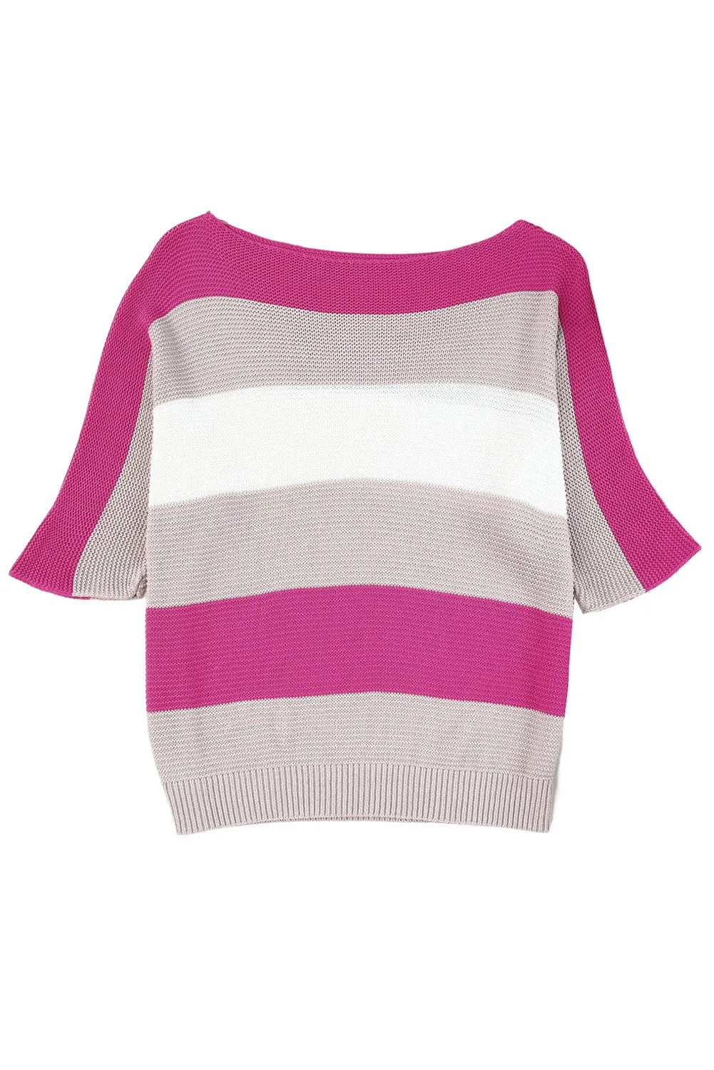 Rose Contrast Stripe Knit Half Sleeve Sweater - Chic Meadow Boutique 