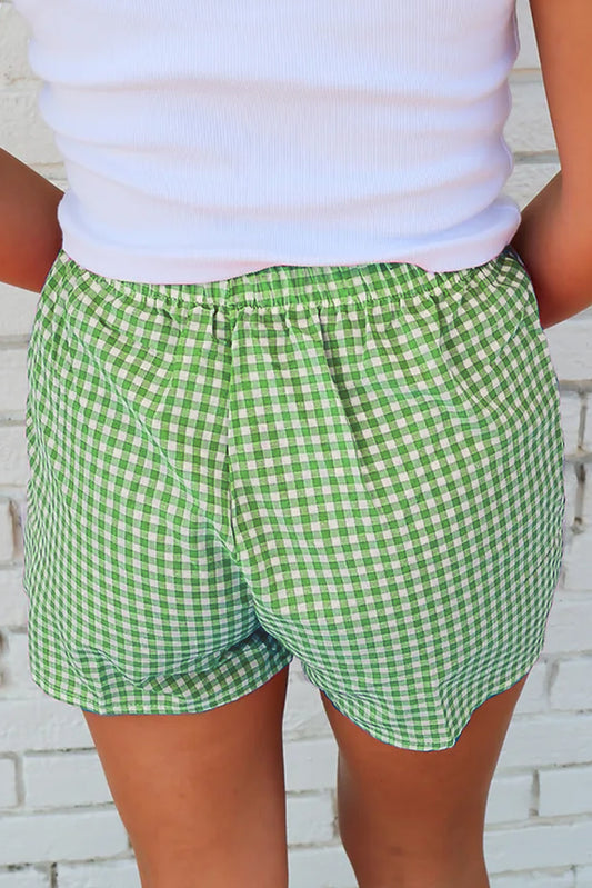 Fern Green Red Plaid Gingham Printed High Waist Shorts
