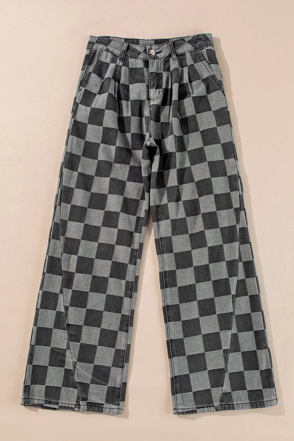 Dark Grey Checkered Denim Wide Leg Jeans - Chic Meadow Boutique 