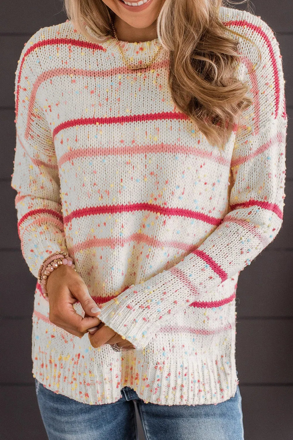 Pink Striped Confetti Knit Sweater - Chic Meadow Boutique 