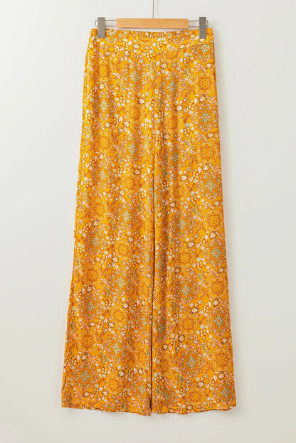 Bottoms/Pants & Culotte Yellow Bohemian Floral Print Pocketed Wide Leg Pants