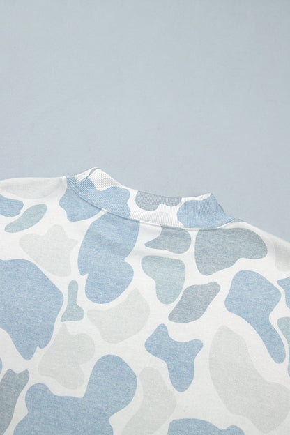 Sky Blue Camo Print Howdy Western Style Baggy Pullover Sweatshirt