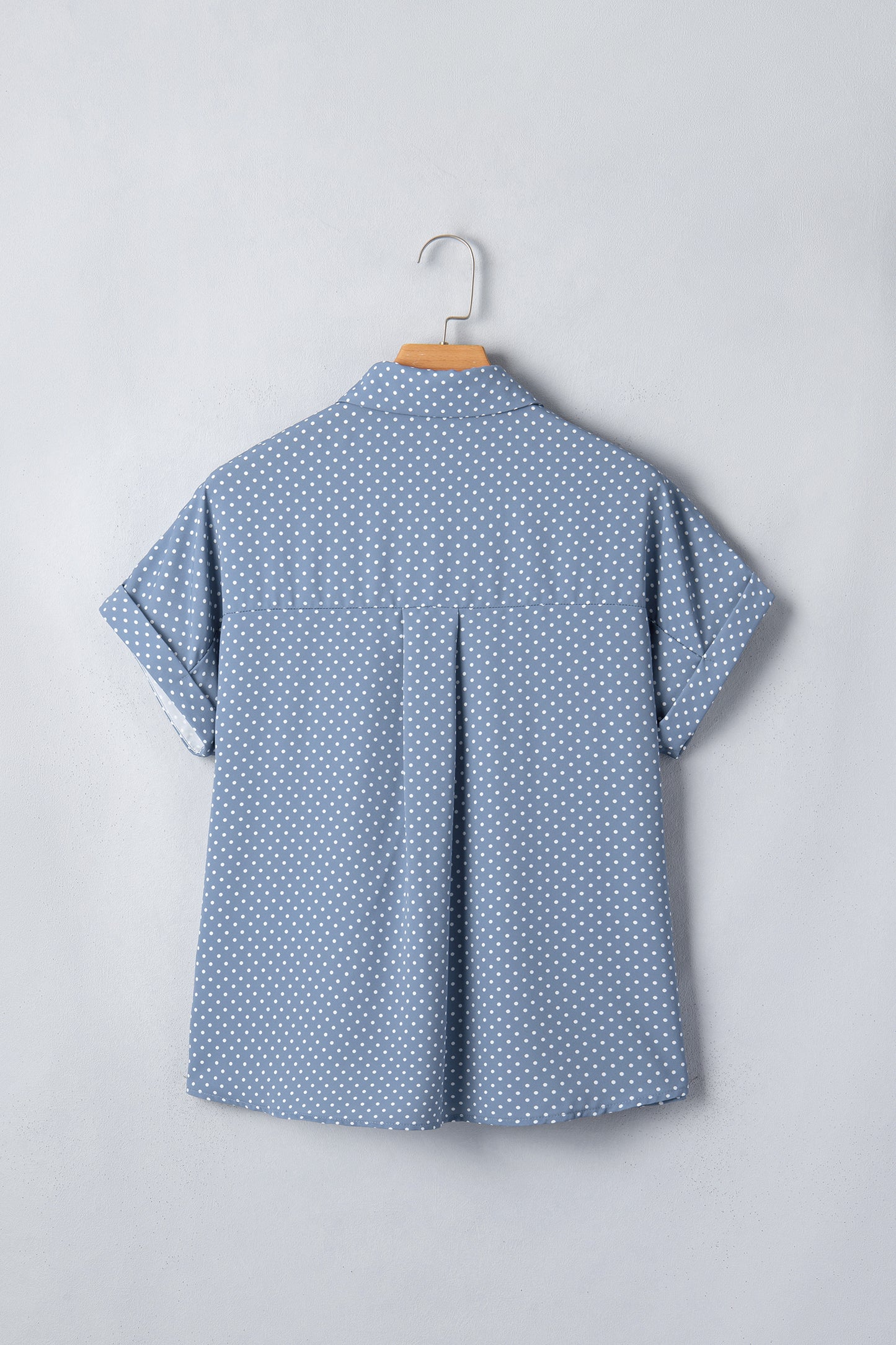 Sky Blue Dotted Print Cuffed Short Sleeve Shirt