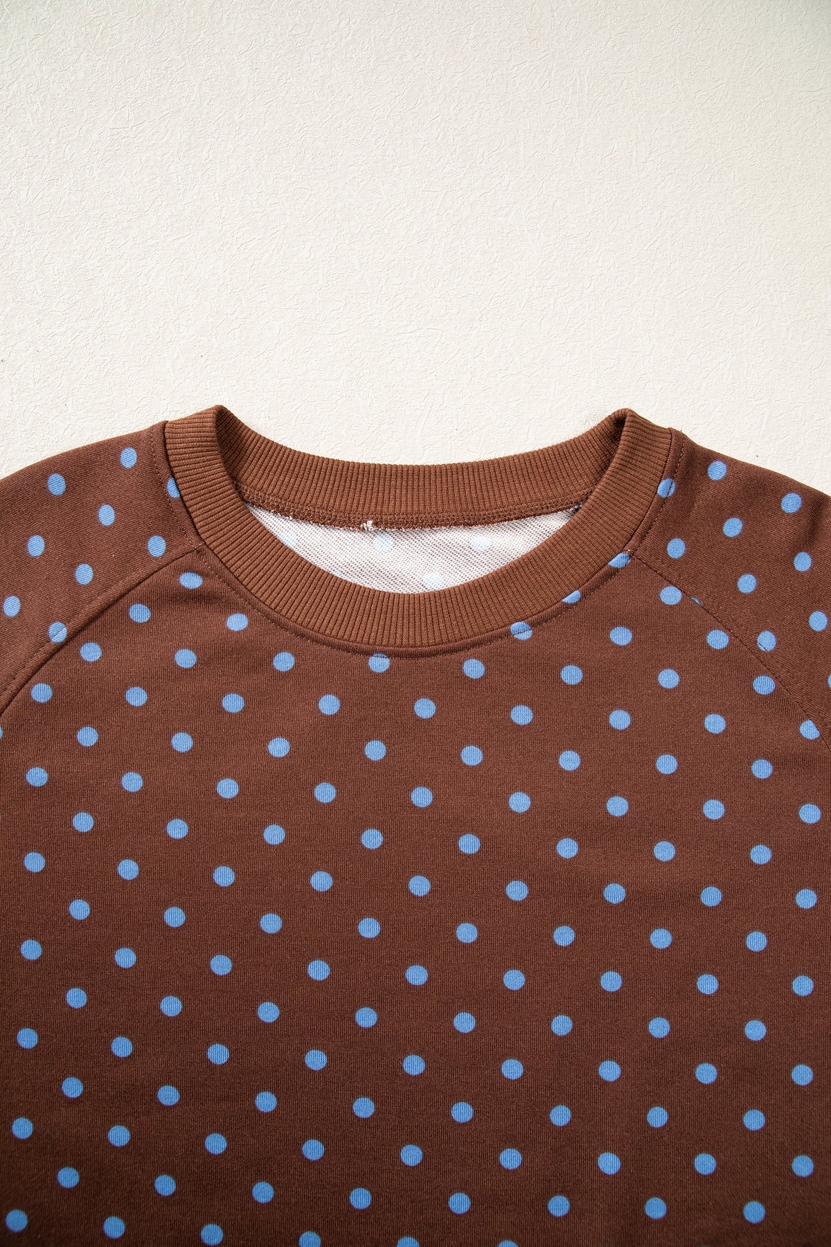 Brown Polka Dot Drawstring Wide Leg Long Sleeve Top Pant Set