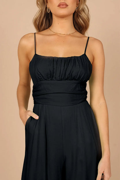 Black Spaghetti Straps Backless Knot Wide-Leg Jumpsuit - Chic Meadow Boutique 