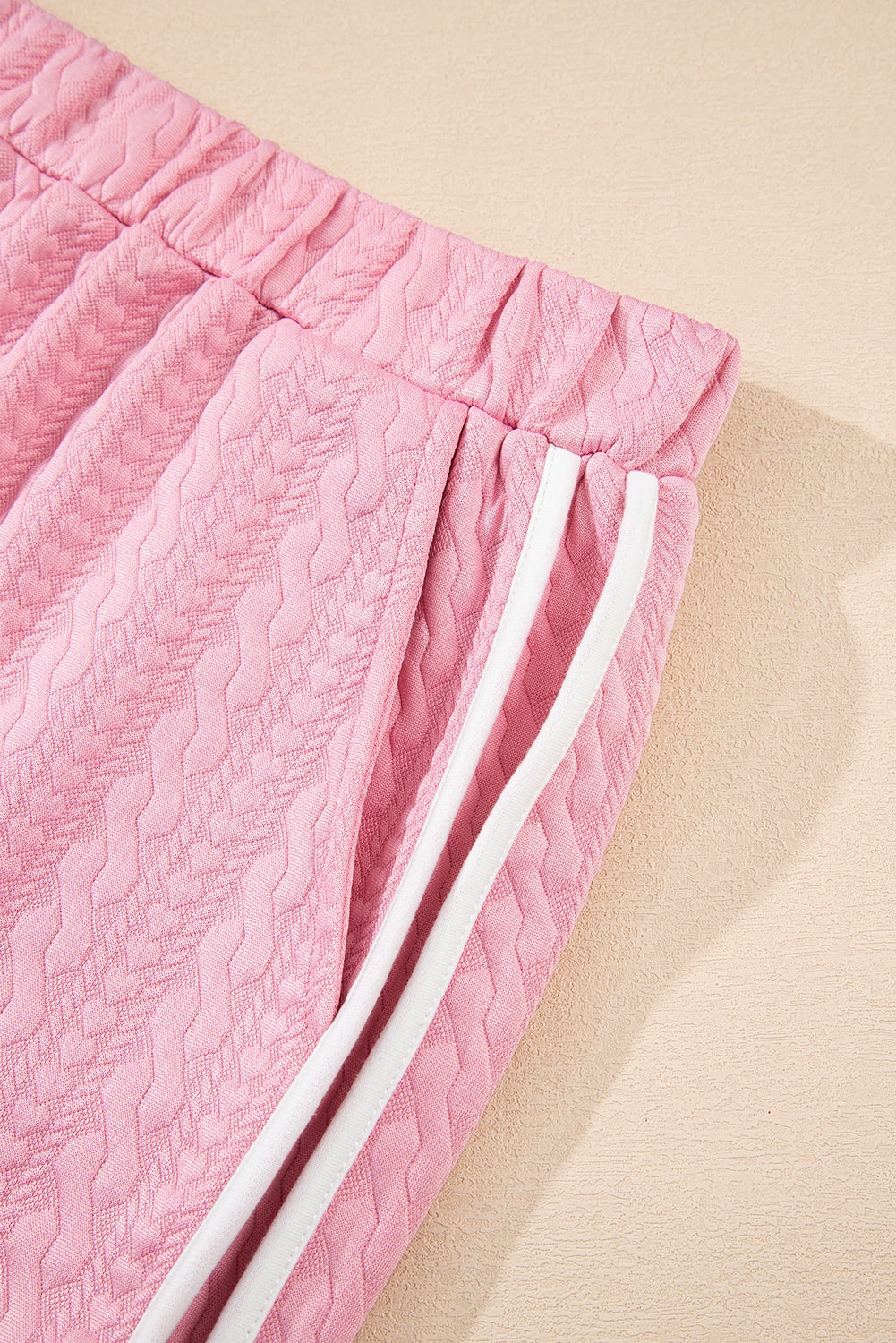 Pink Contrast Trim Textured Crewneck Tee and Pocketed Skirt Set