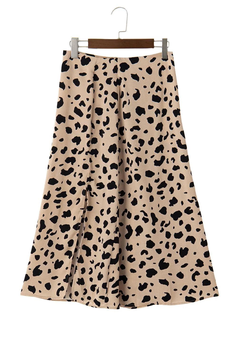 Bottoms/Skirts & Petticoat Khaki Leopard Spots Printed Split Hem Midi Skirt