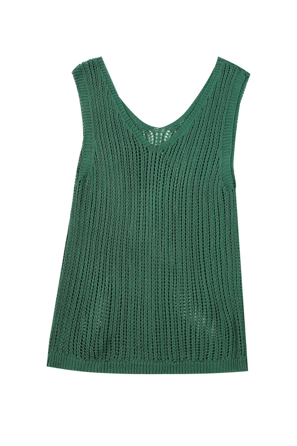 Green Hollowed Knit V Neck Tank Top - Chic Meadow Boutique 