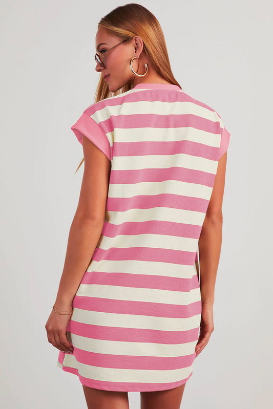 Pink Stripe Cap Sleeve Shift T Shirt Dress