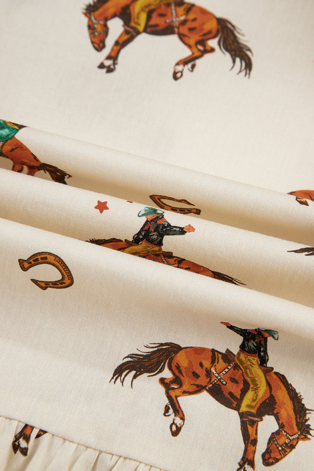 Apricot Cowboy Print Puff Sleeve Bowknot Peplum Blouse