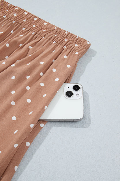 Khaki Polka Dot Lace Hem Elegant Long Shift Skirt