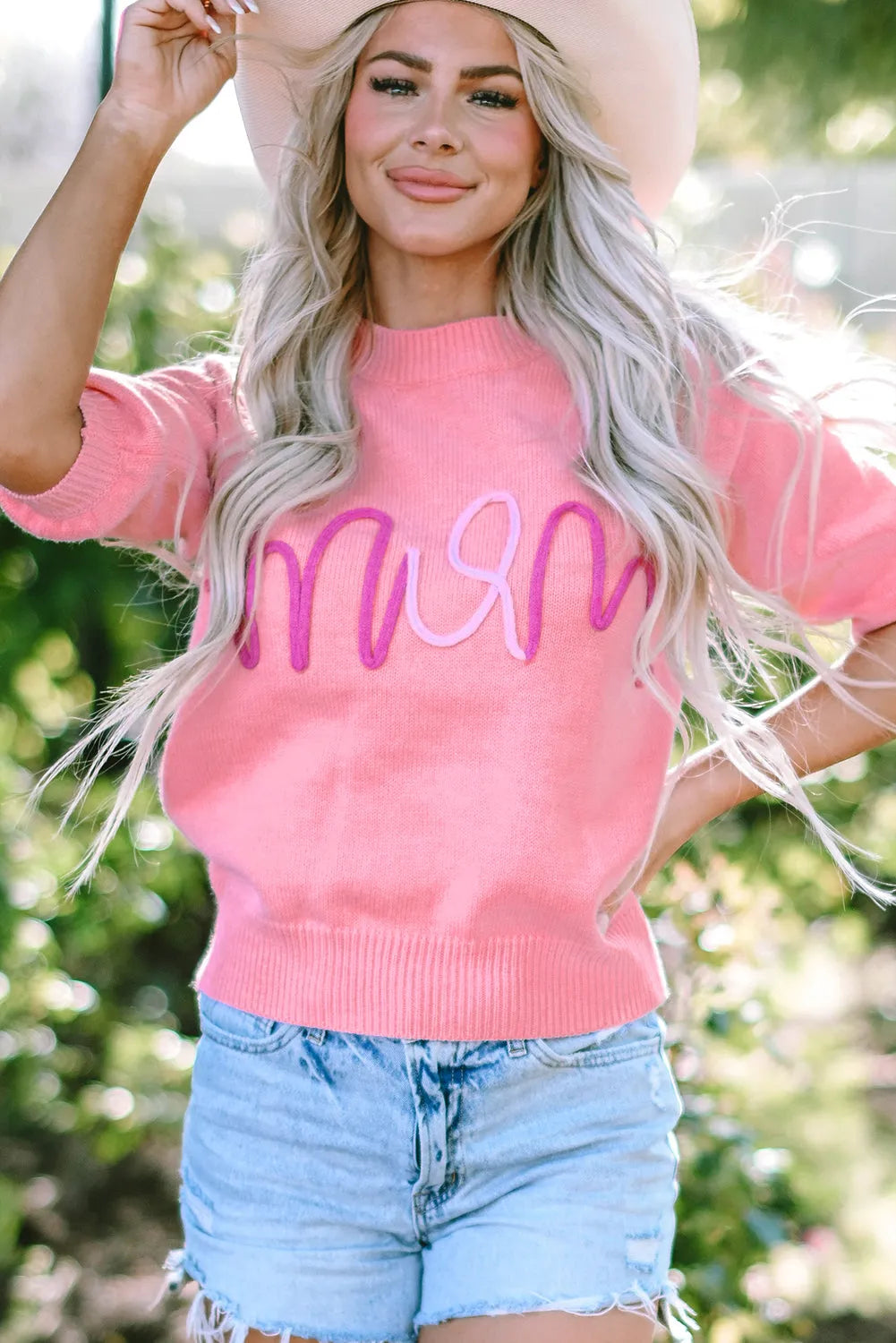 Bonbon Mom Tinsel Front Short Sleeve Sweater - Chic Meadow Boutique 