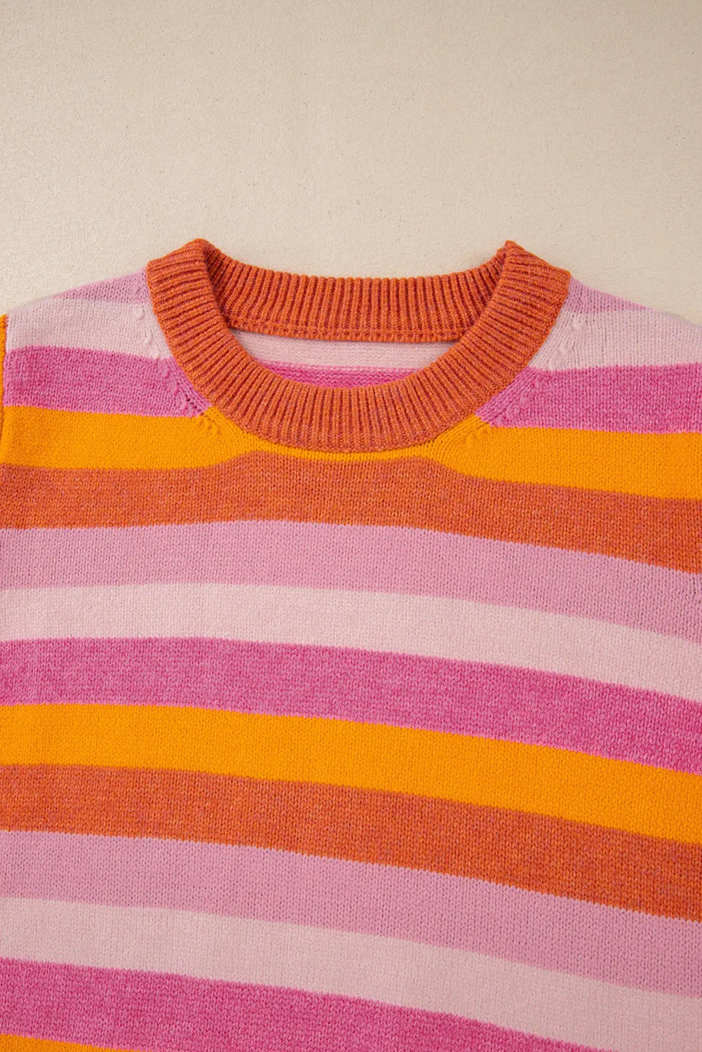 Orange Color Block Ribbed Edge Round Neck Sweater - Chic Meadow Boutique 