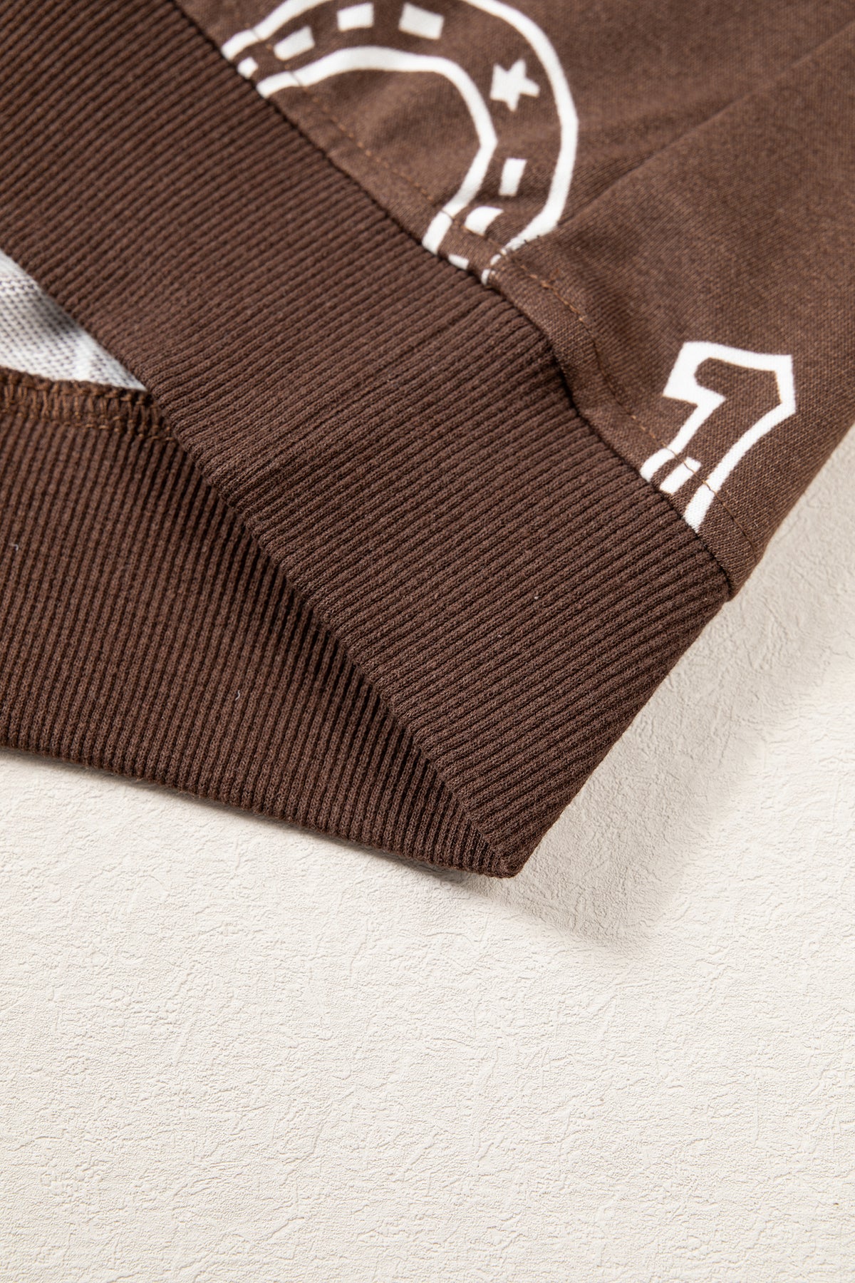Brown Western Horseshoe Print Mock Neck Casual Pullover Sweatshirt