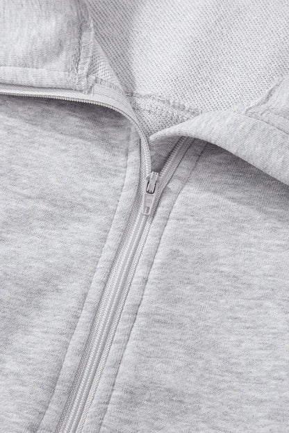 Light Grey Quarter Zip Stand Neck Kangaroo Pocket Sweatshirt - Chic Meadow Boutique 