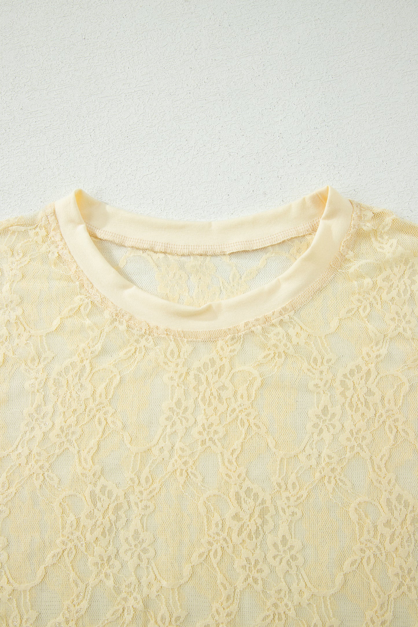 Yellow Cream Sheer Floral Lace Boxy Tee