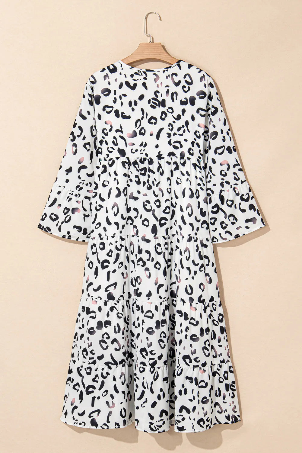 White Leopard Print Notch V Neck Loose Fit Maxi Dress - Chic Meadow Boutique 