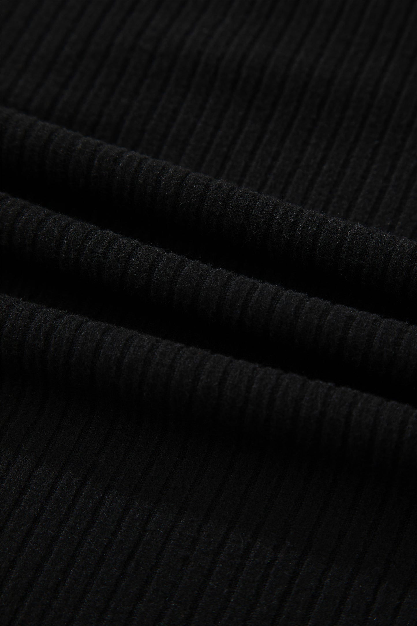 Black Lace Neckline Button Decor Lettuce Edge Long Sleeve Ribbed Top