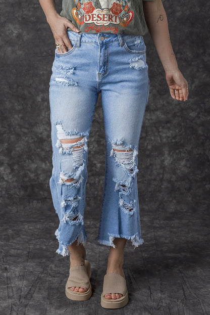 Sky Blue Heavy Destroyed High Waist Jeans - Chic Meadow Boutique 