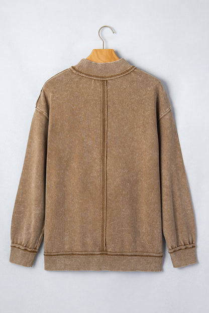 Brown High Neck Long Sleeve Toner Washed Vintage Sweatshirt