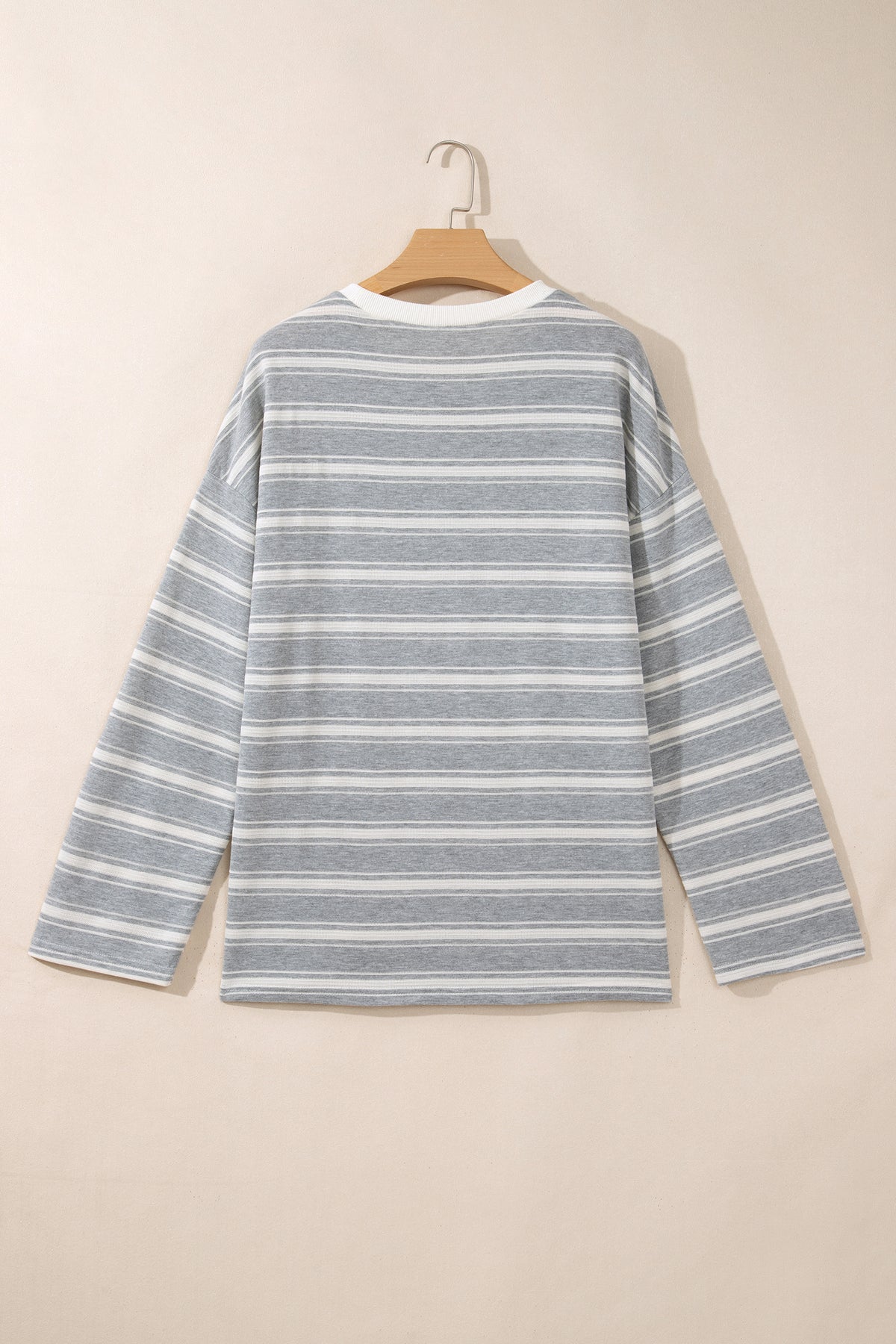 Gray Stripe Long Sleeve Round Neck Tunic Top