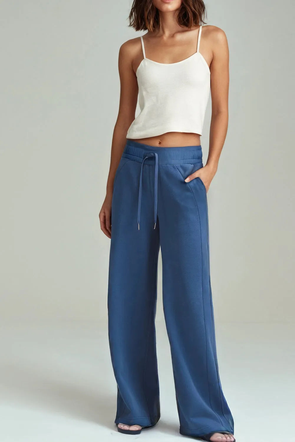 Sail Blue Drawstring High Waist Wide Leg Pocketed Sweatpants - Chic Meadow Boutique 