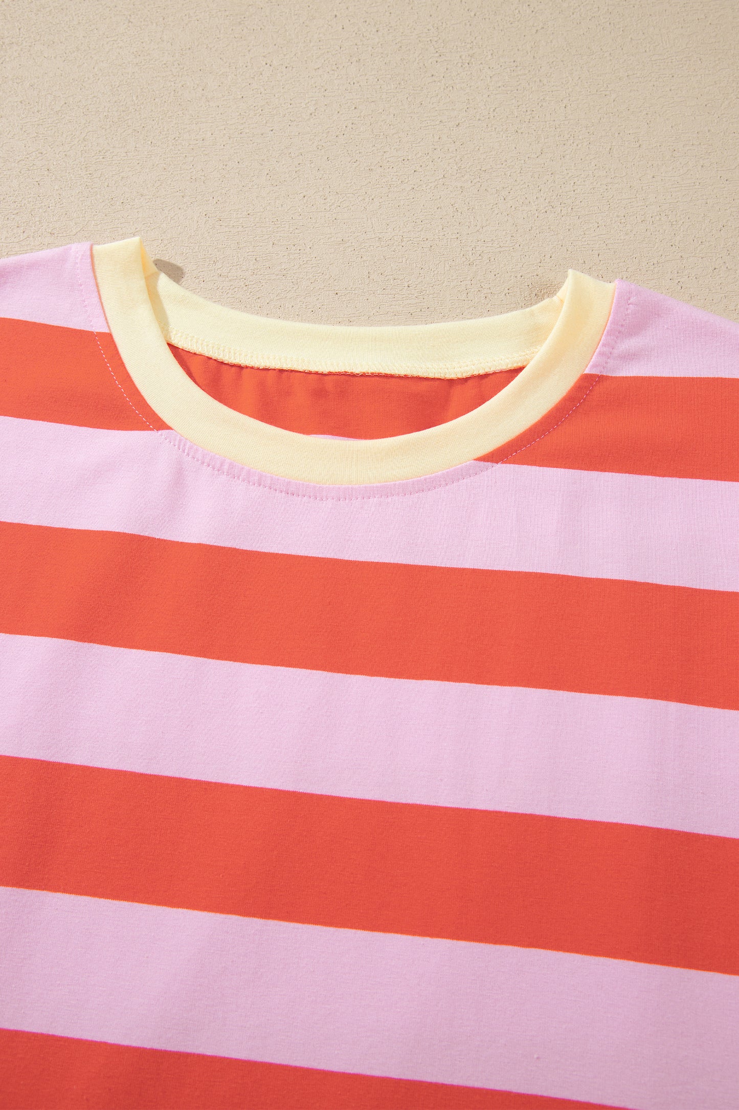 Orange Stripe Cuffed Short Sleeve Pocketed Casual T Shirt Long Dress