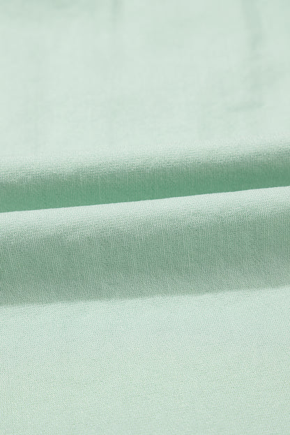 Clearly Aqua Floral Embroidered Puff Sleeve Split Neck Blouse