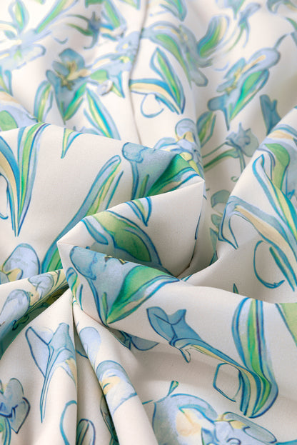 Green Floral Print Shirtcollar Buttoned Short Sleeve Shift Dress