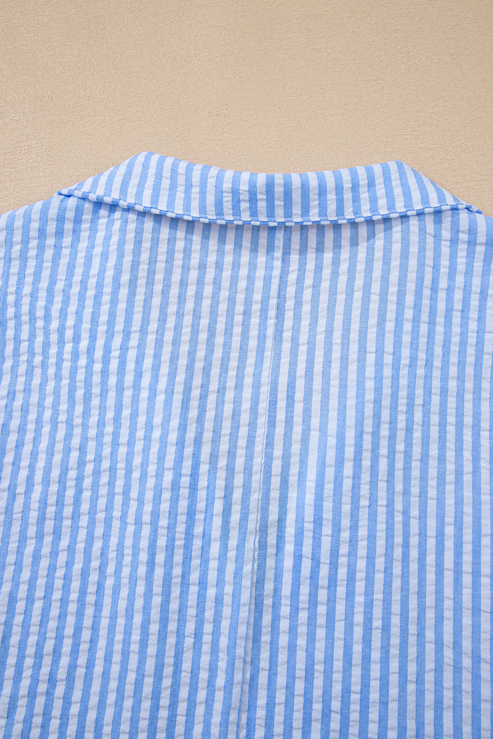 Sky Blue Striped Print Contrast Split Neck Dolman Sleeve Blouse