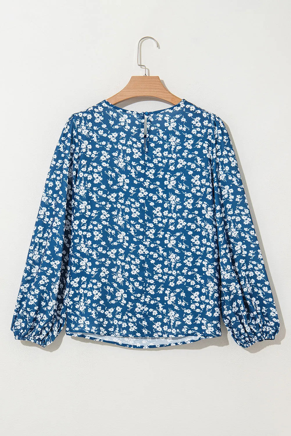 Blue Ditsy Floral Print Lantern Sleeve Blouse - Chic Meadow Boutique 