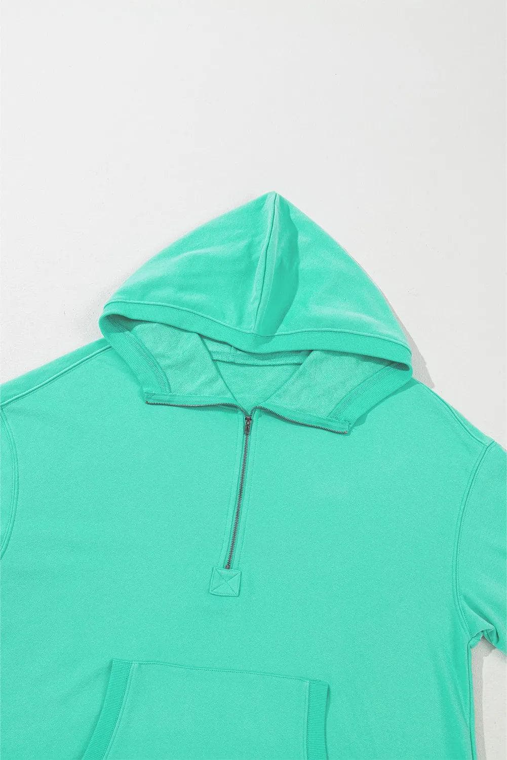 Tops/Sweatshirts & Hoodies Aruba Blue Solid Kangaroo Pocket Half Zipper Oversized Hoodie