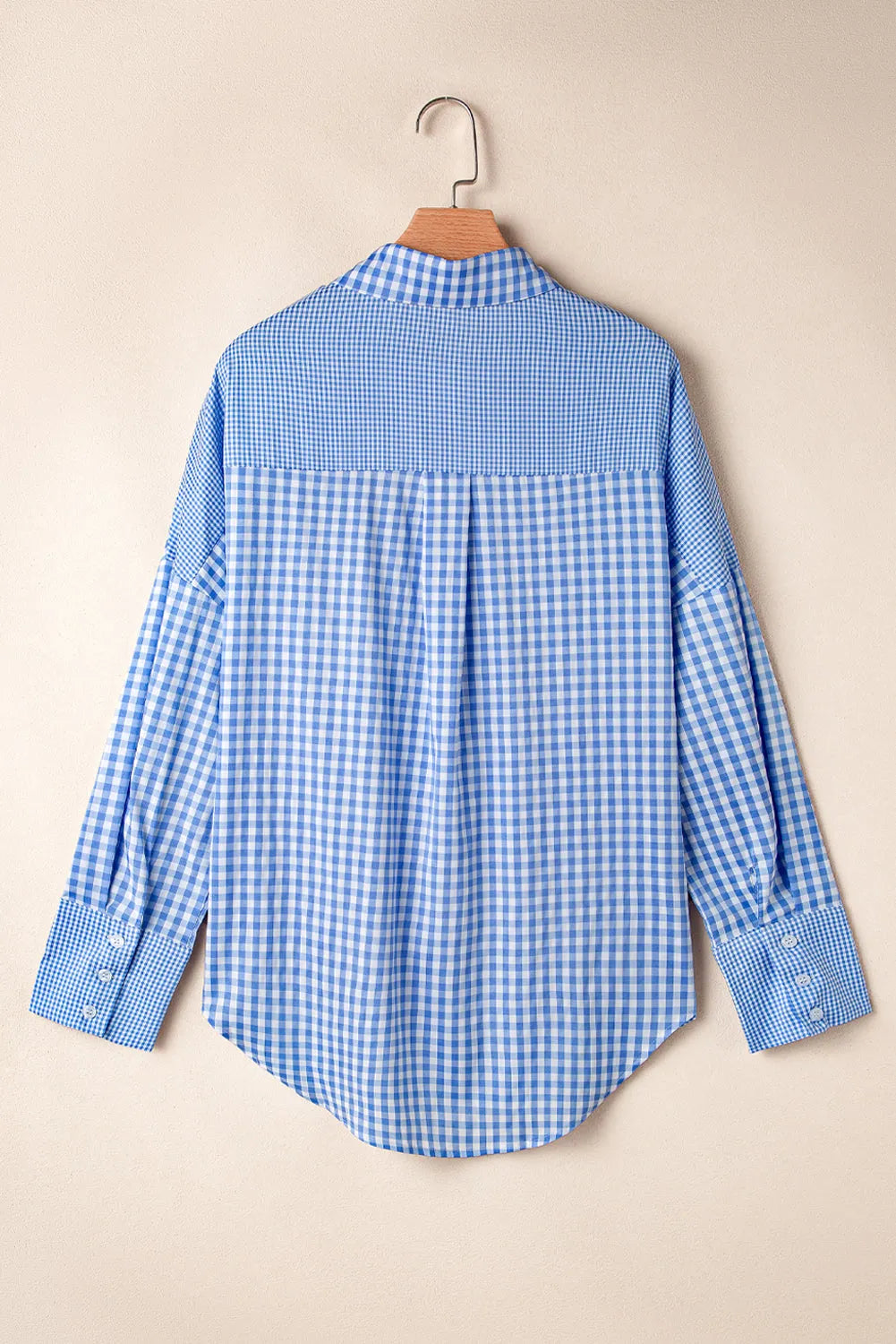 Sky Blue Stripe Plaid Patchwork Button up Long Sleeve Shirt - Chic Meadow Boutique 