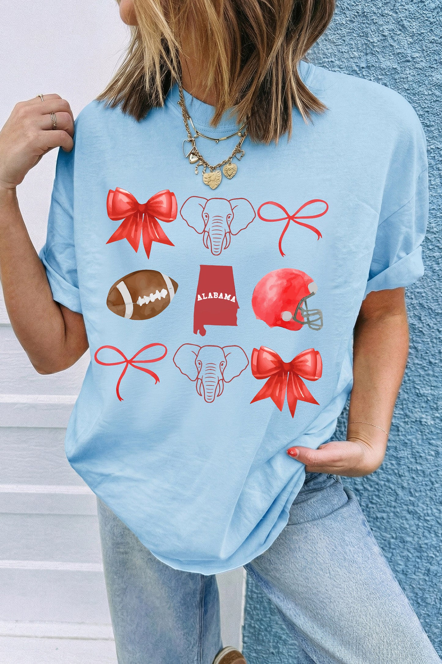 Light Blue Alabama Game Day Rugby Graphic T Shirt