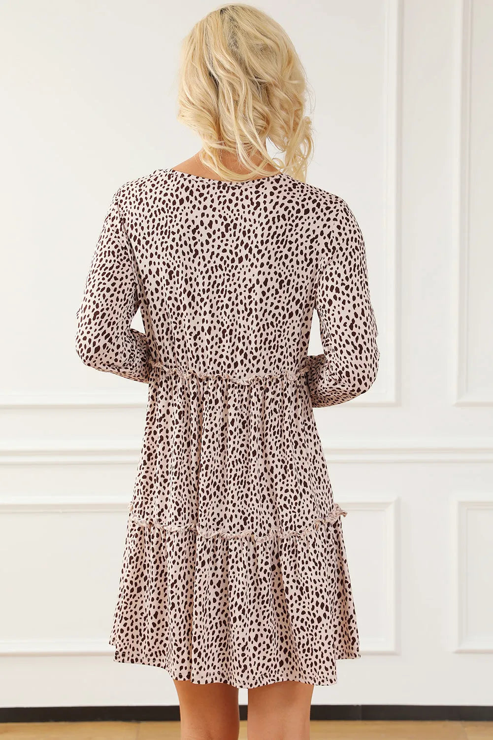 Leopard Animal Print Tiered Long Sleeve Dress - Chic Meadow Boutique 