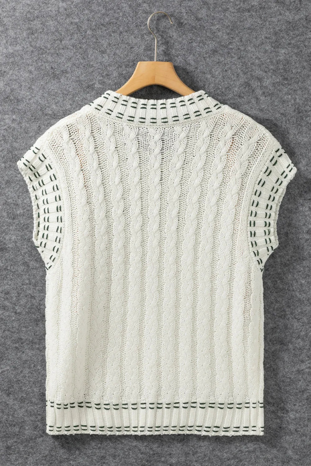 White Contrast Trim V Neck Cable Knit Sweater Vest - Chic Meadow Boutique 