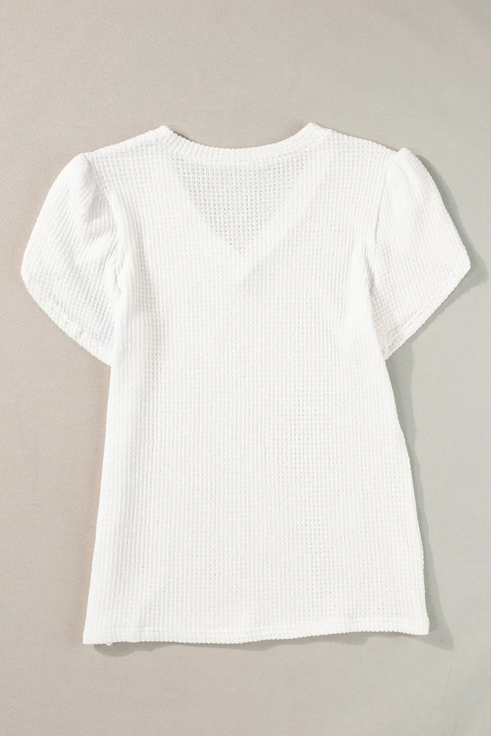 White V Neck Petal Sleeve Waffle Knit T-Shirt - Chic Meadow Boutique 