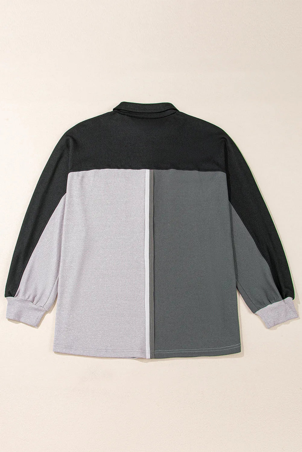 Gray Colorblock Ribbed Collared Oversized Sweatshirt - Chic Meadow Boutique 