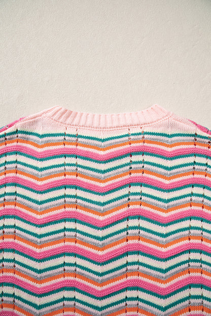 Multicolour Casual Chevron Striped Drop Shoulder Sweater