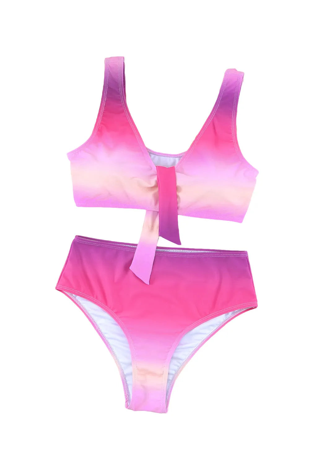 Purple Gradient Color Knotted V Neck Bikini Swimsuit - Chic Meadow Boutique 