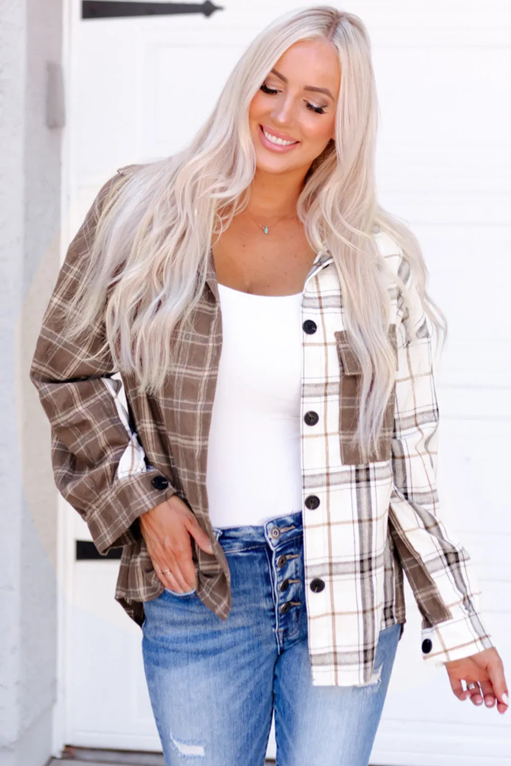 Brown Mixed Plaid Soft Oversized Shirt - Chic Meadow Boutique 