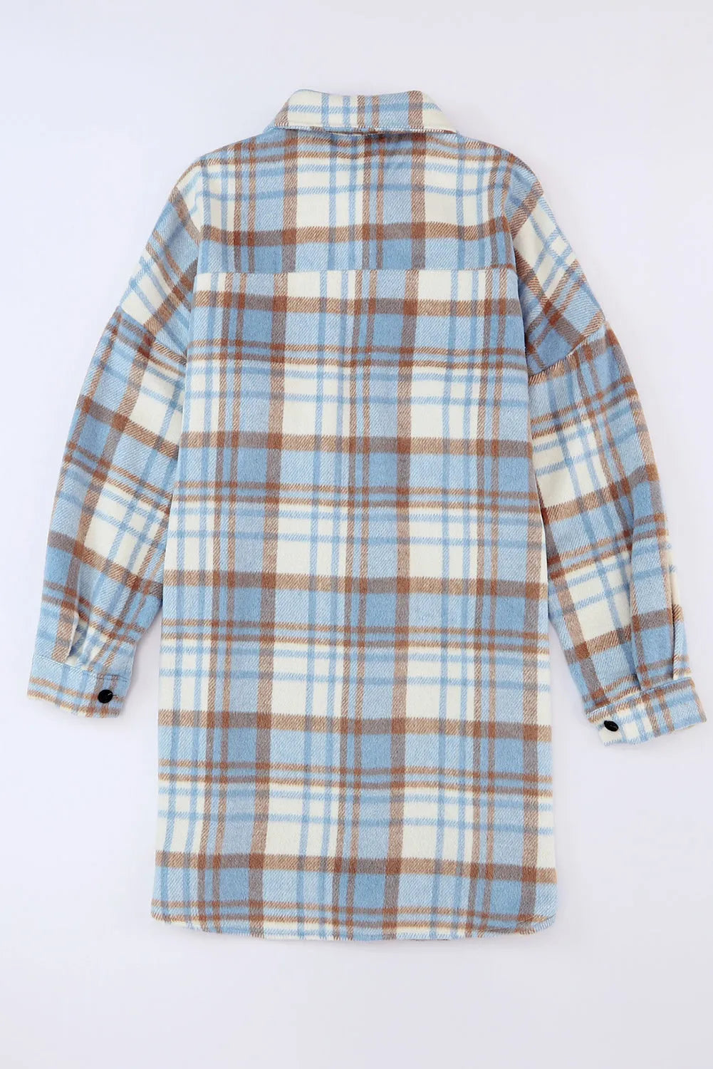 Sky Blue Plaid Flap Pocket Long Sleeve Shacket - Chic Meadow Boutique 