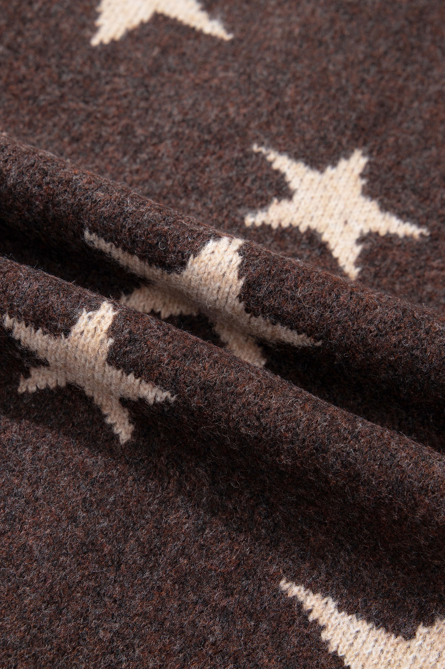 Brown Stars Pattern Colorblock Long Sleeve Shift Cardigan